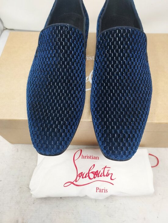 Christian Louboutin Mens Dandy Chick Orlato Blue Black Velvet Shoe main image 4